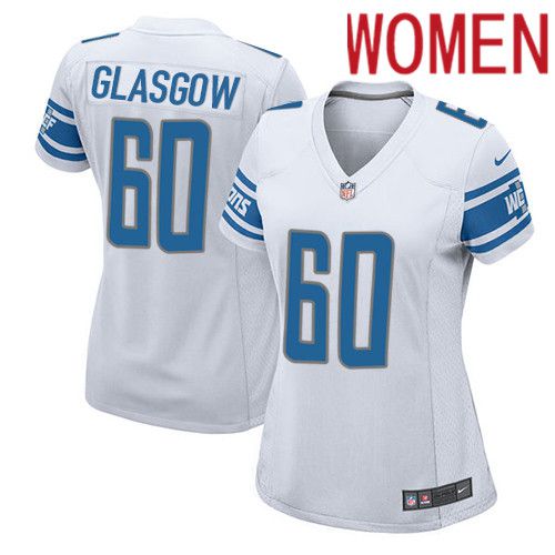 Women Detroit Lions #60 Graham Glasgow Nike White Game Player NFL Jersey
